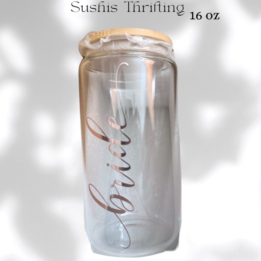 Bride Glass Cup w/ Wooden Lid - Picture 2 of 5